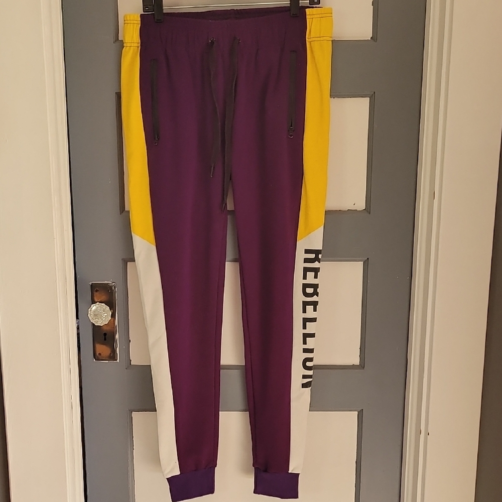 Rebellion Purple and Yellow Joggers Athletic Sweatpants